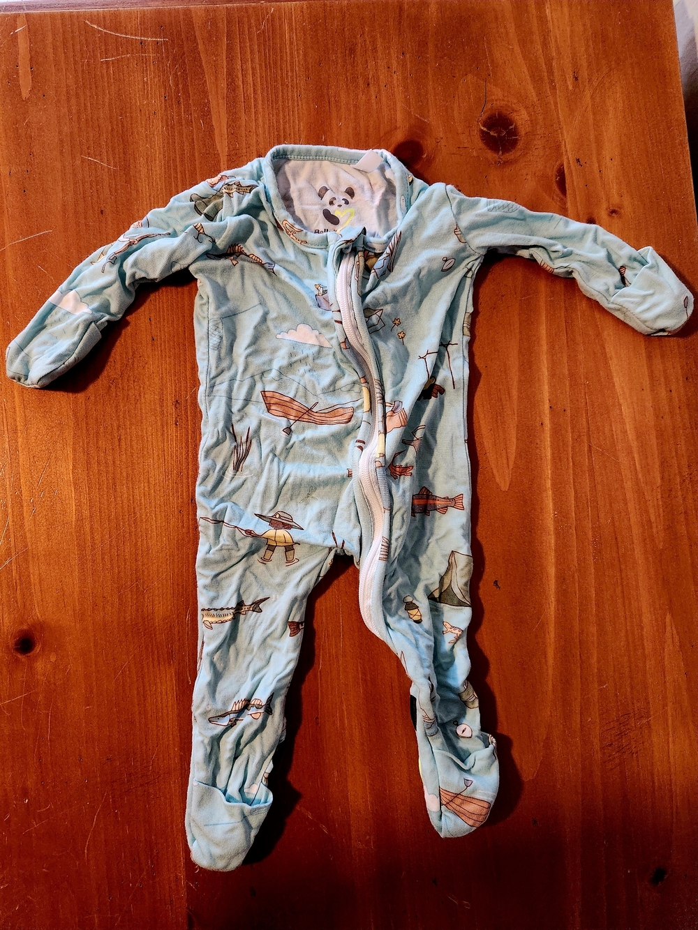 Newborn Bellabu Bear Fishing Print Bamboo Footie